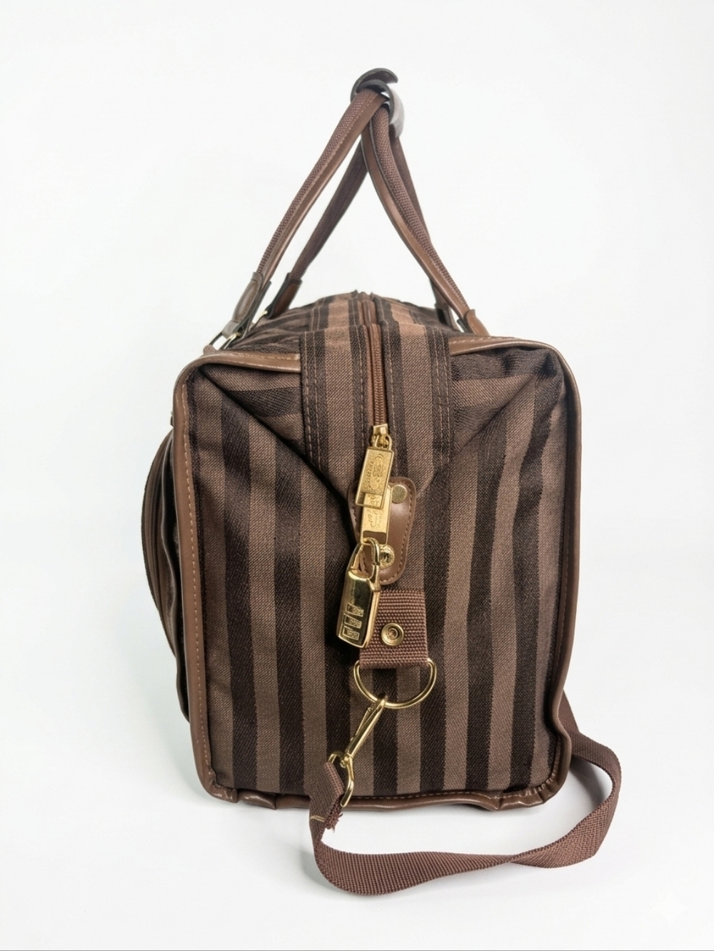 Destinations Vintage Brown Striped Travel Duffel Bag w/Lock  UNISEX - Picture 7 of 16
